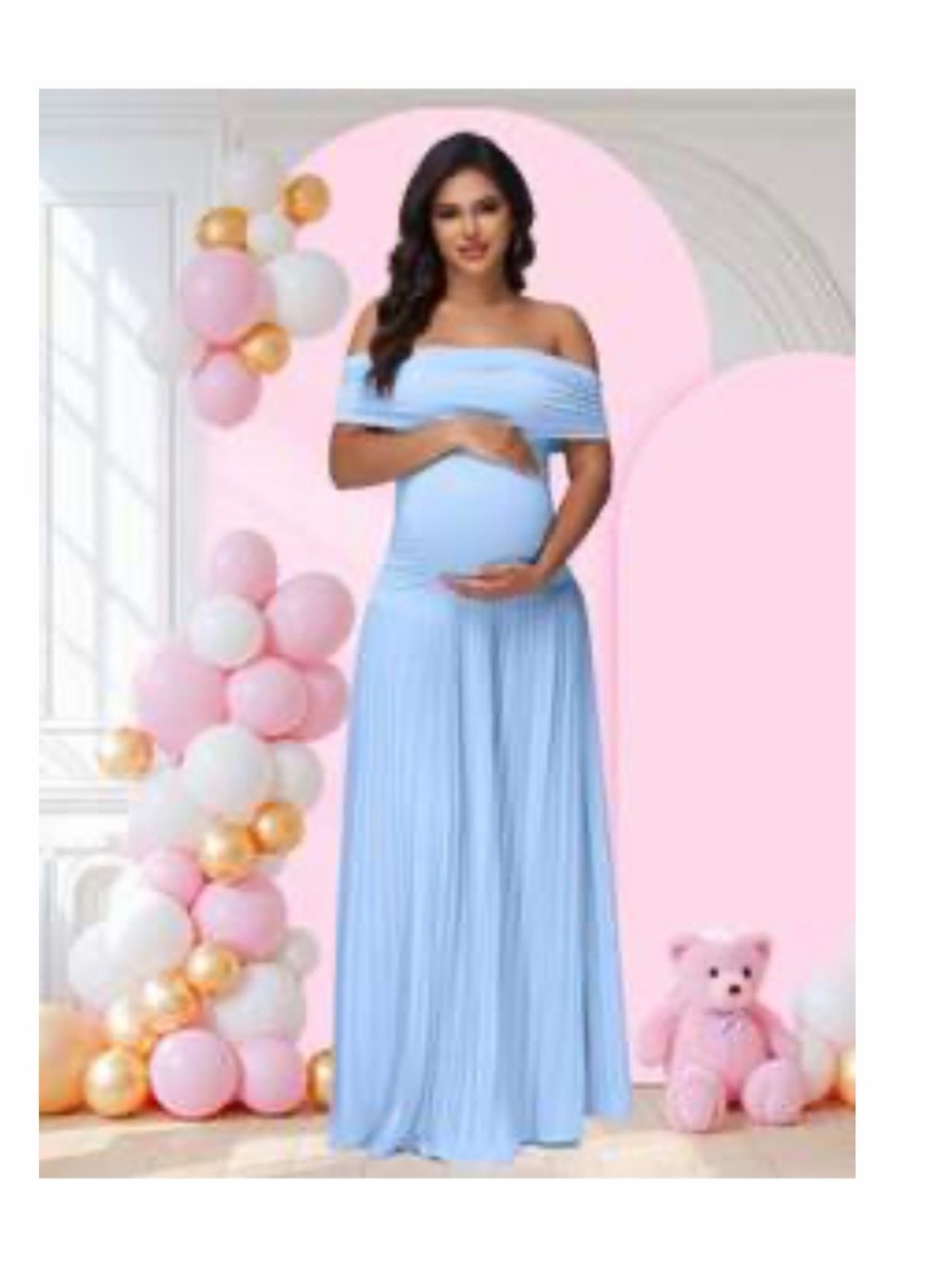 Light Blue Off-Shoulder Maternity Gown